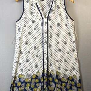 Naif Mini Shift Dress Women's Medium Pineapple Print‎ Pullover White Blue Classy